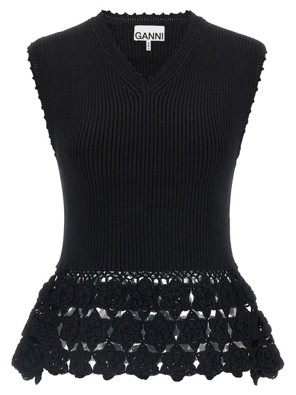 Ganni Cotton Crochet Vest Black