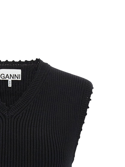 Ganni Cotton Crochet Vest Black