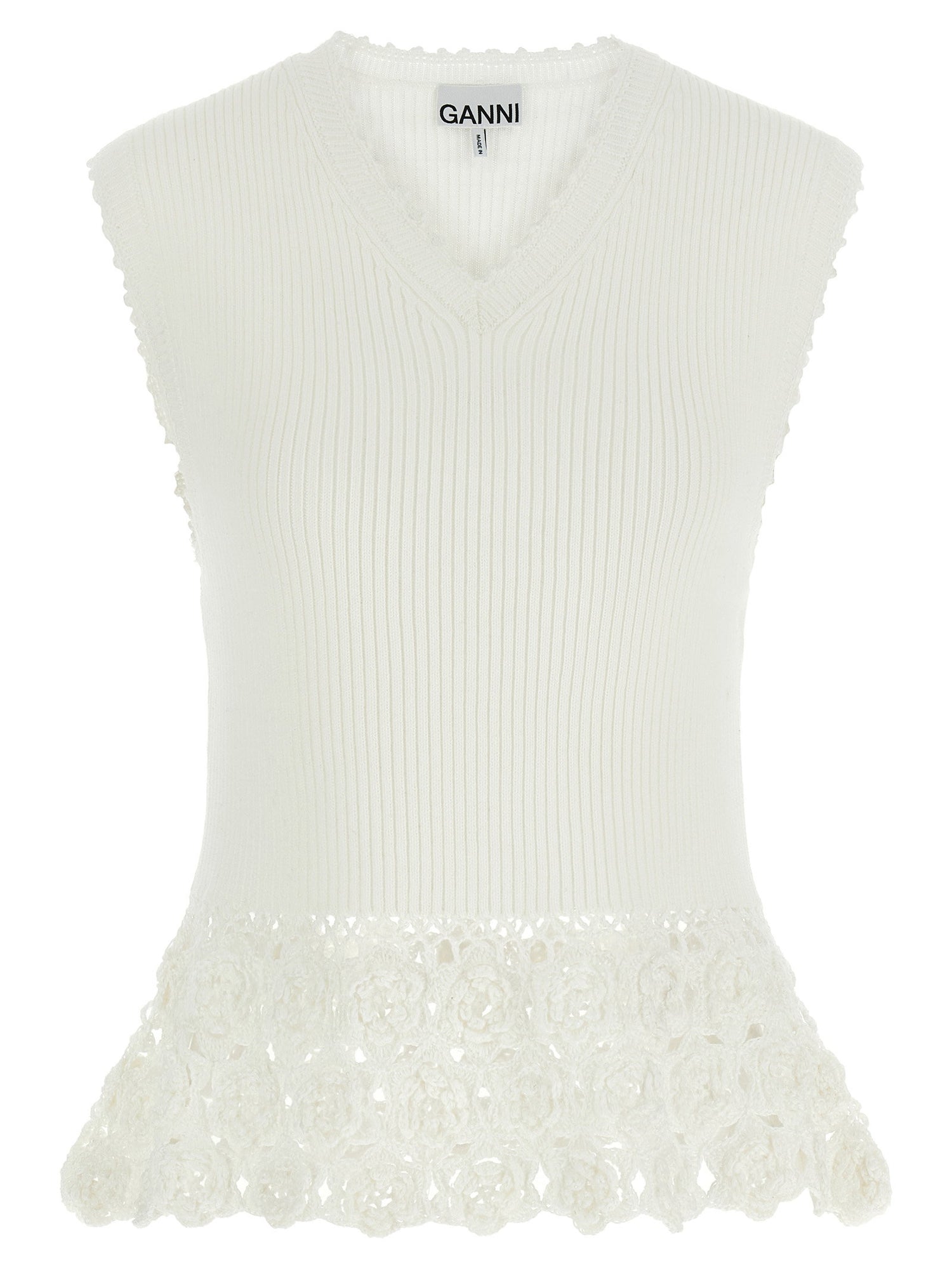 Ganni Cotton Crochet Vest White