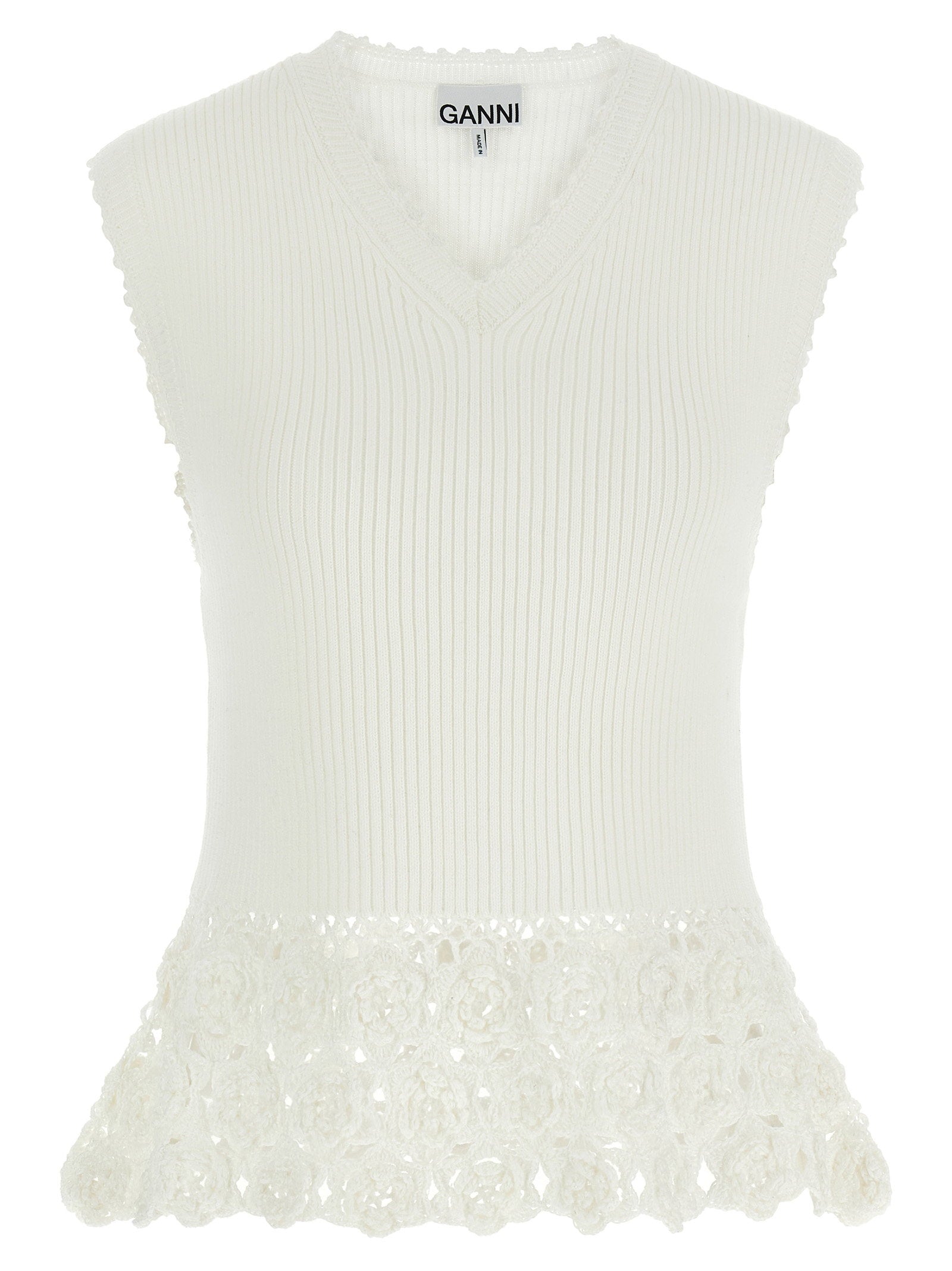 Ganni Cotton Crochet Vest White