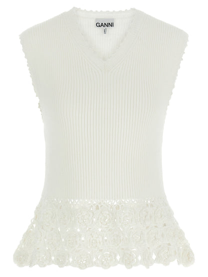Ganni Cotton Crochet Vest White