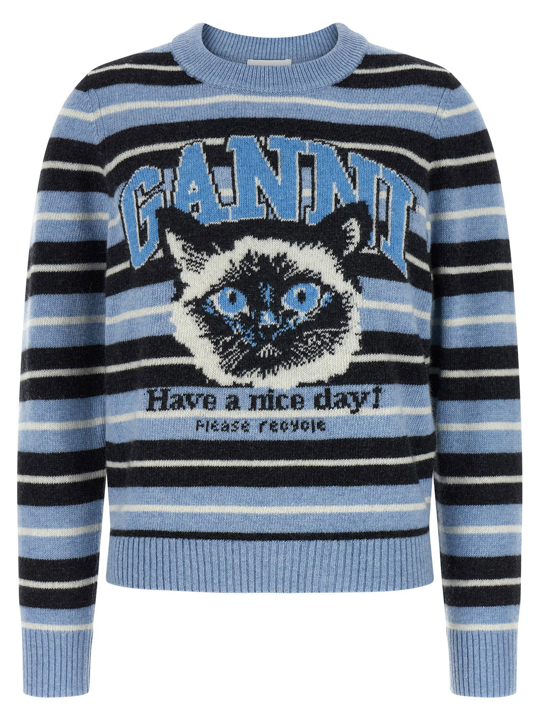 Ganni Graphic Wool Sweater Light blue