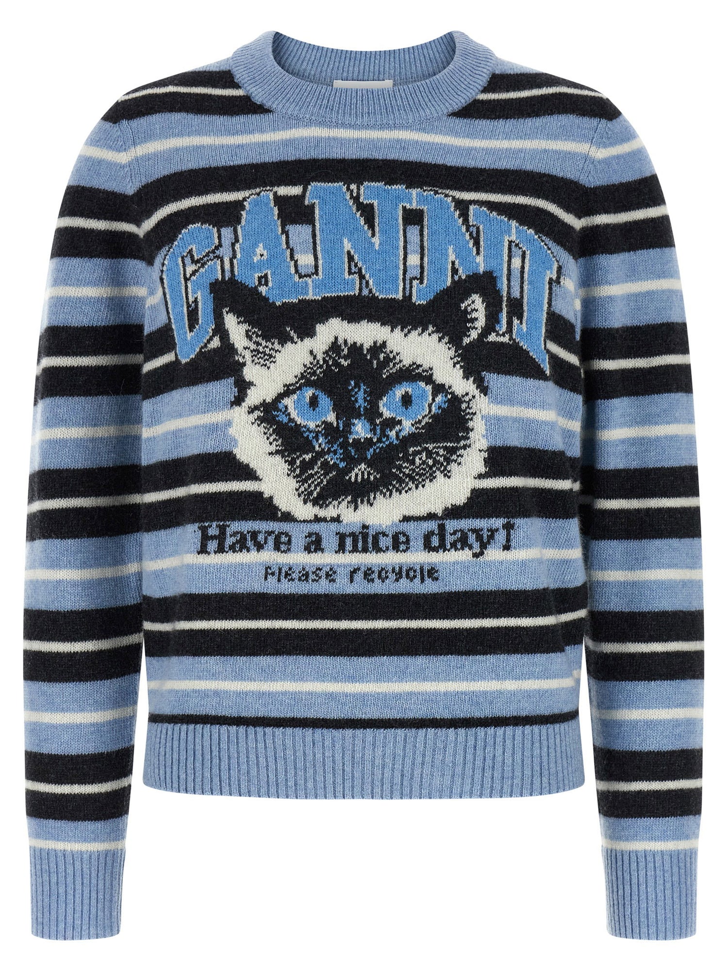 Ganni Graphic Wool Sweater Light blue