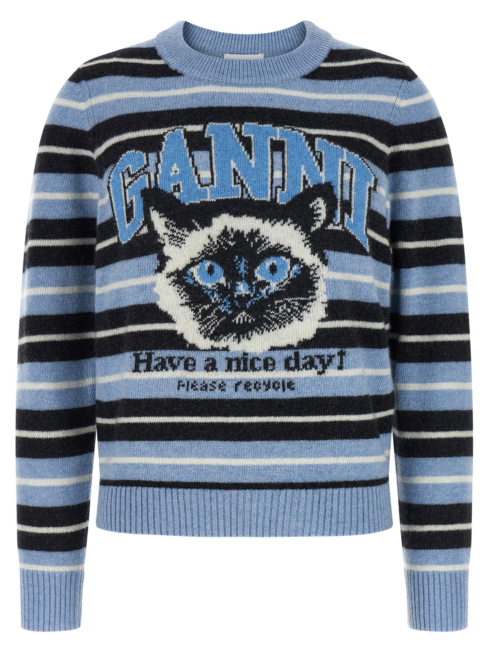 Ganni Graphic Wool Sweater Light blue