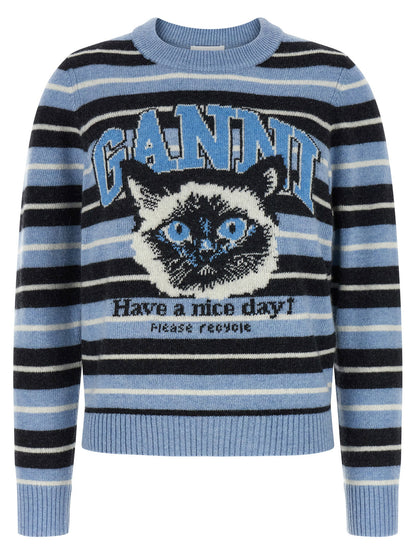 Ganni Graphic Wool Sweater Light blue