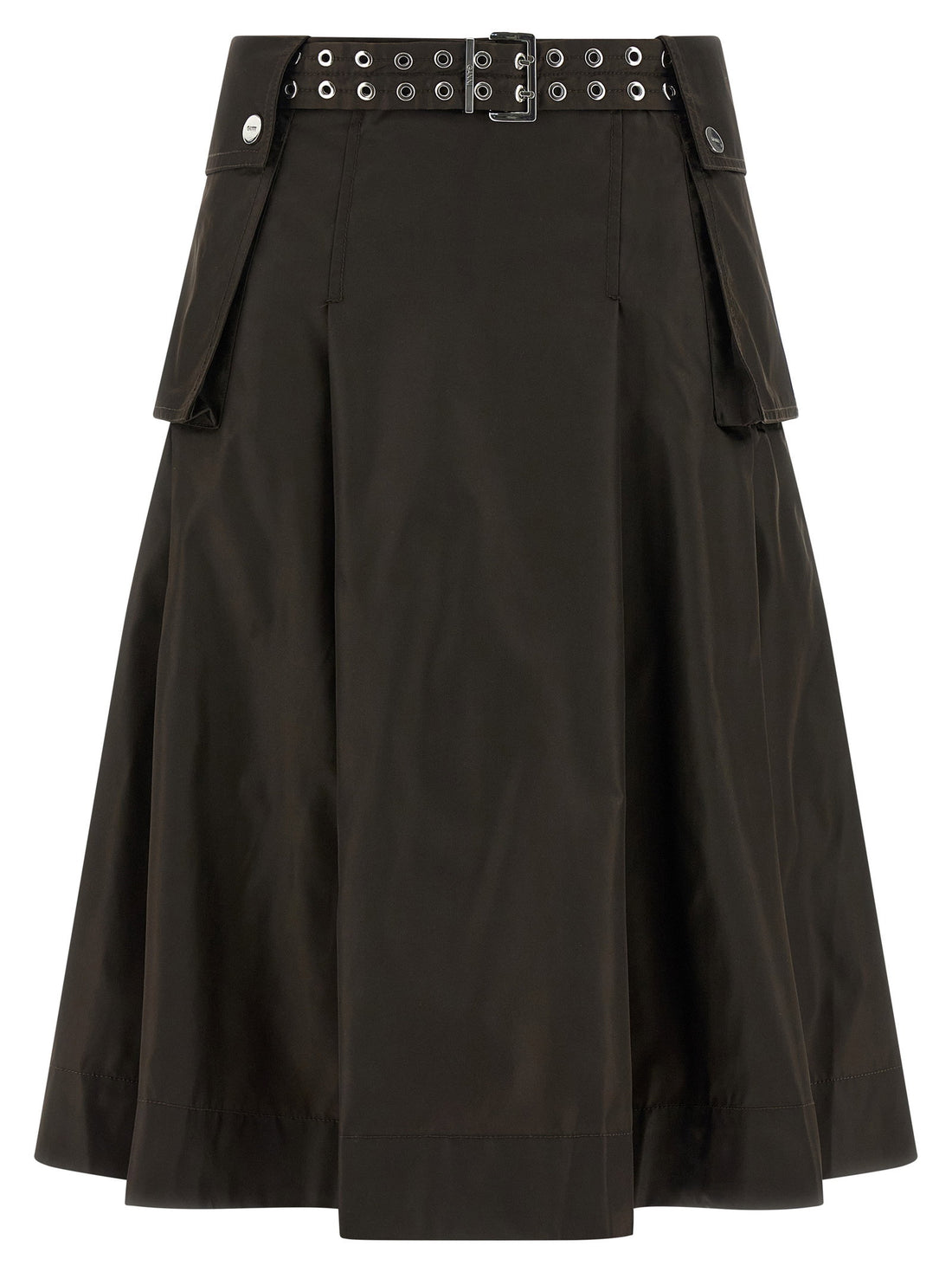 Ganni Duchesse Nylon Pleated Skirt Brown