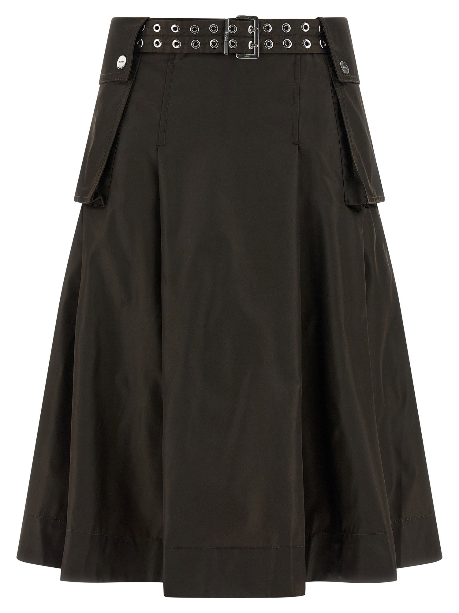 Ganni Duchesse Nylon Pleated Skirt Brown
