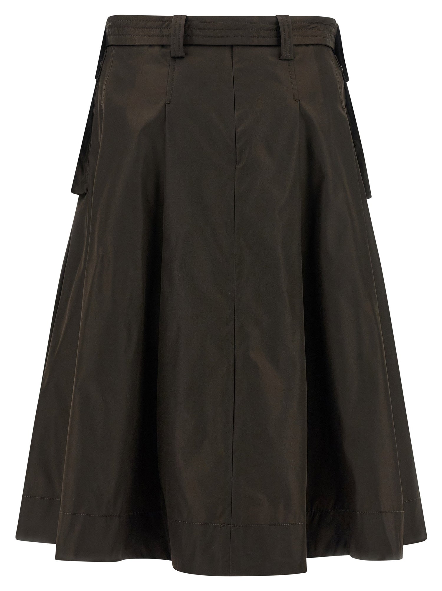 Ganni Duchesse Nylon Pleated Skirt Brown
