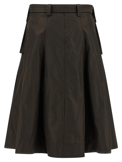 Ganni Duchesse Nylon Pleated Skirt Brown