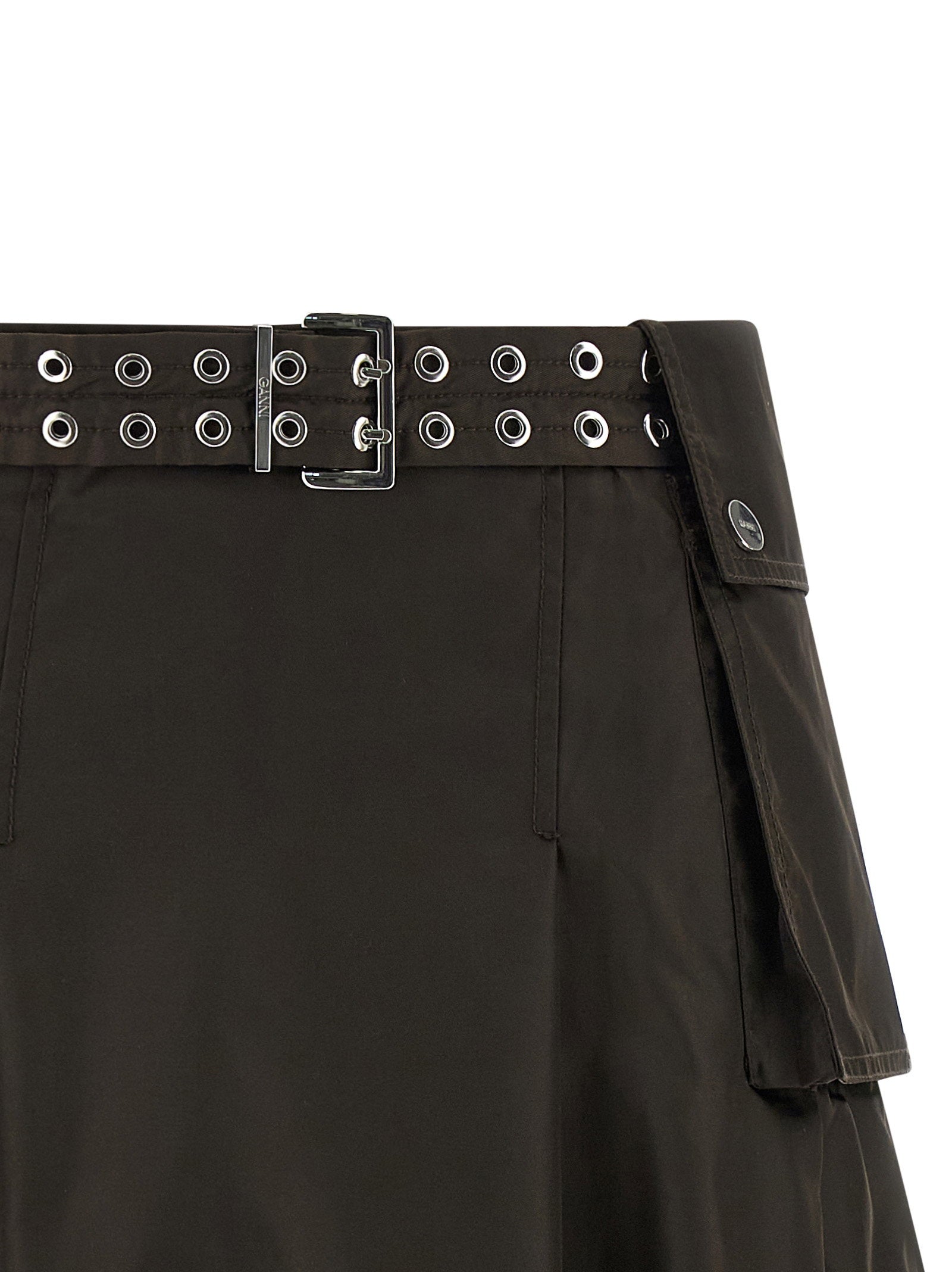 Ganni Duchesse Nylon Pleated Skirt Brown
