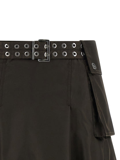 Ganni Duchesse Nylon Pleated Skirt Brown