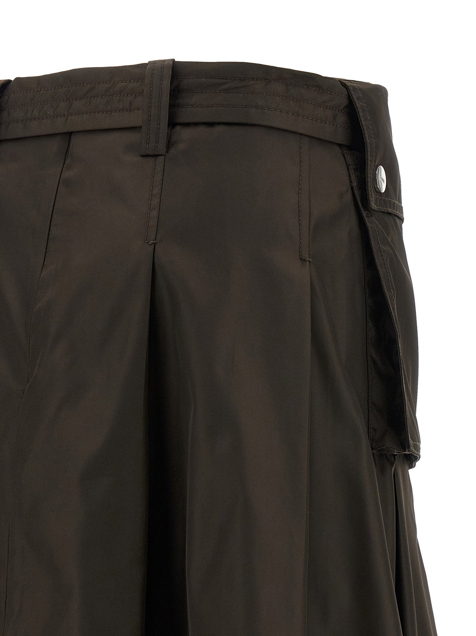 Ganni Duchesse Nylon Pleated Skirt Brown