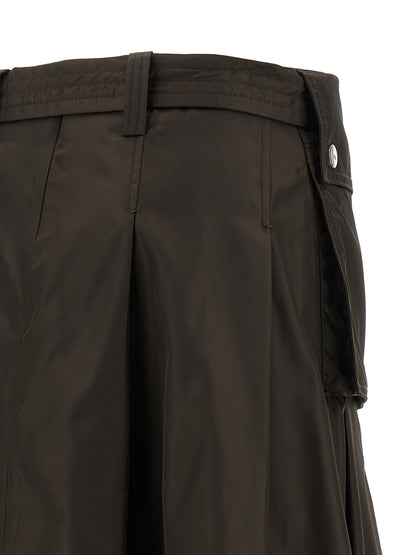 Ganni Duchesse Nylon Pleated Skirt Brown