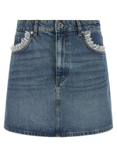 Ganni Denim And Lace Skirt Blue