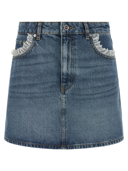 Ganni Denim And Lace Skirt Blue