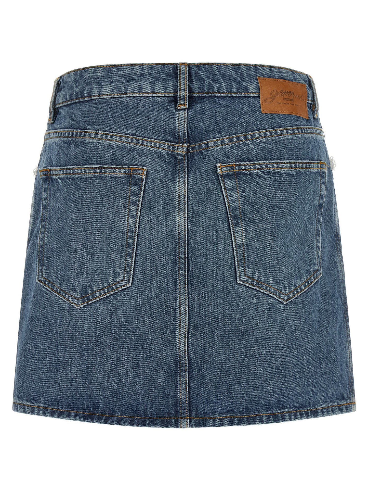 Ganni Denim And Lace Skirt Blue