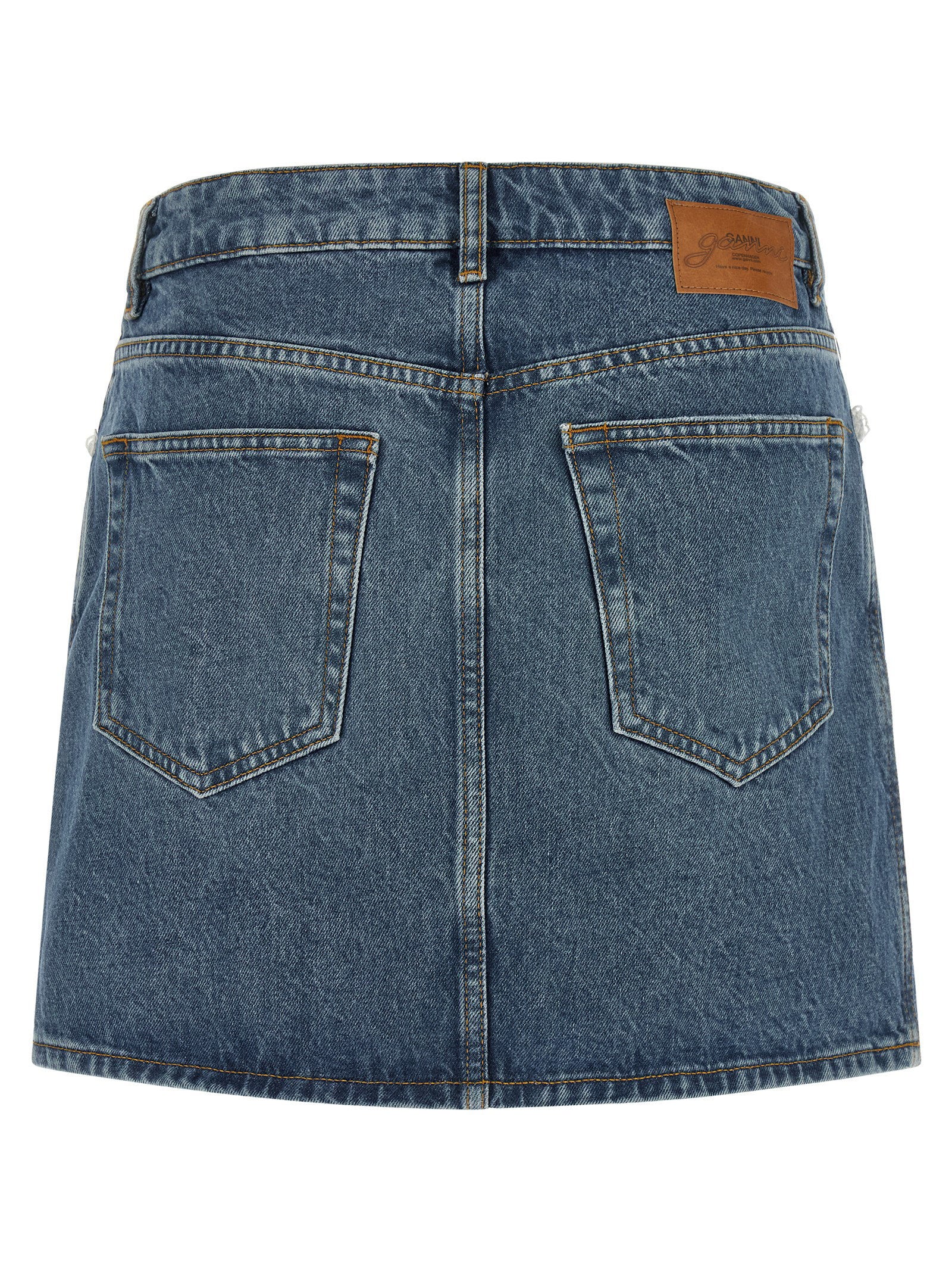 Ganni Denim And Lace Skirt Blue
