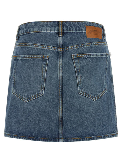 Ganni Denim And Lace Skirt Blue