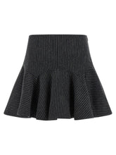 Ganni Pinstriped Flannel Skirt Gray