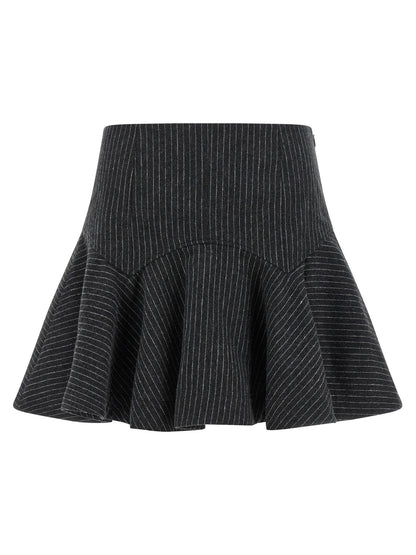 Ganni Pinstriped Flannel Skirt Gray
