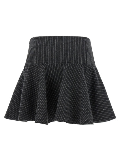 Ganni Pinstriped Flannel Skirt Gray