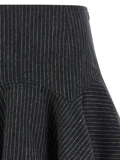 Ganni Pinstriped Flannel Skirt Gray