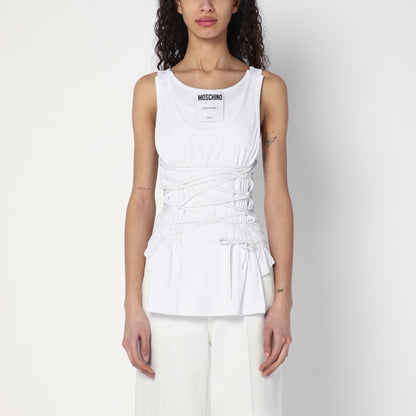 Moschino White Ribbed Viscose Tank Top with Laces White