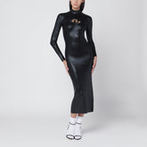 Diesel Black Ribbed Shiny Long-Sleeve Fitted Midi Dress Black