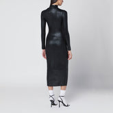 Diesel Black Ribbed Shiny Long-Sleeve Fitted Midi Dress Black