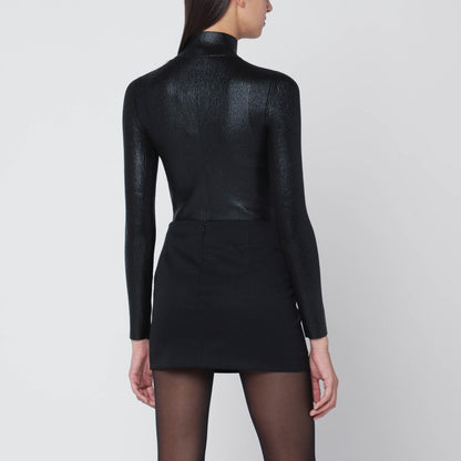Diesel Ribbed Shiny Fitted Viscose Sweater Black