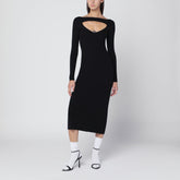 Diesel Black Wool Ribbed Midi Dress with Cut-Out and Oval D Logo Black