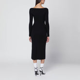 Diesel Black Wool Ribbed Midi Dress with Cut-Out and Oval D Logo Black