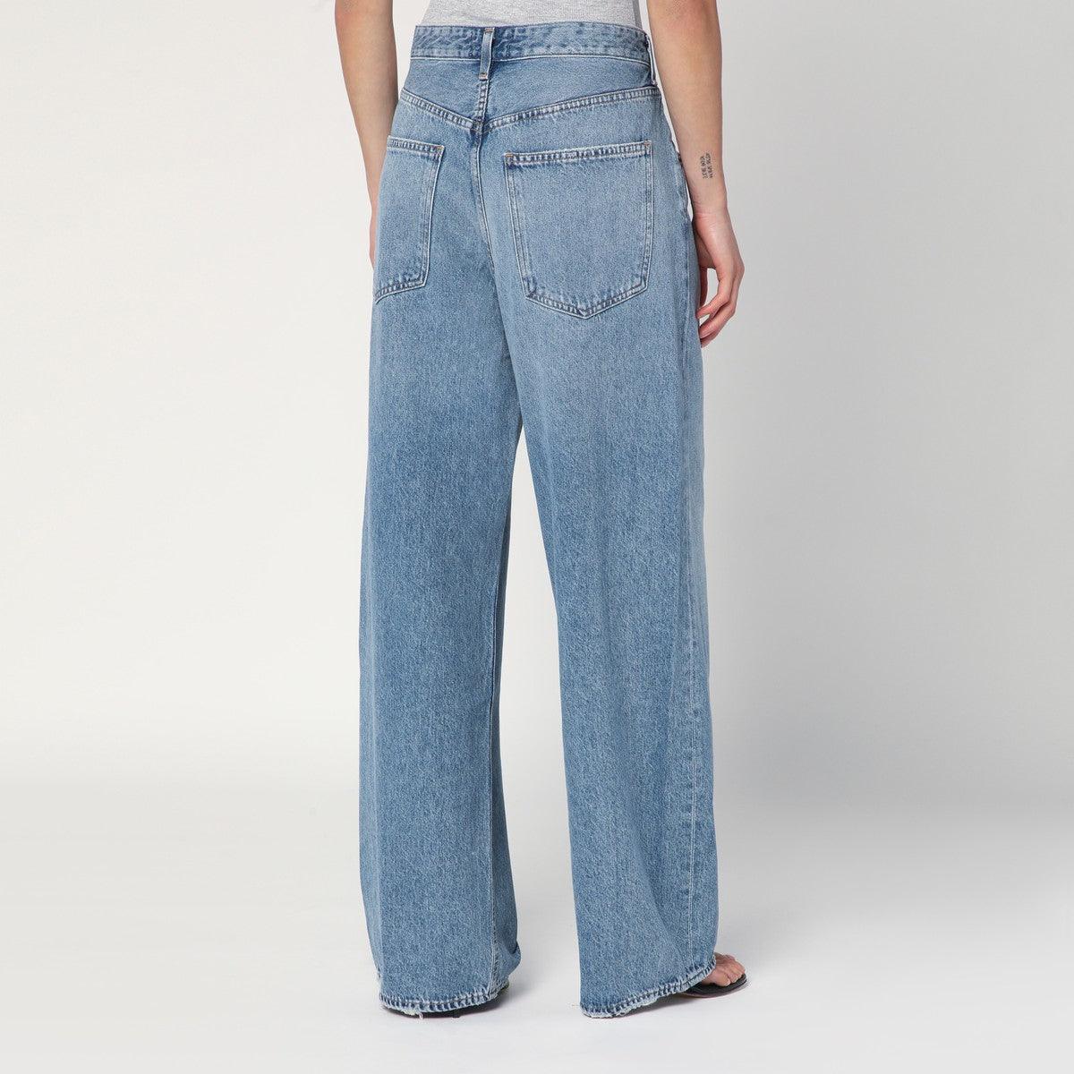 Agolde Wide-Leg Vana Fold Washed Denim Jeans Blue