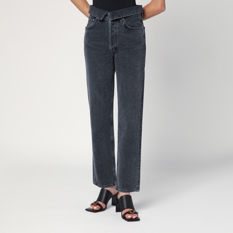 Agolde Echo High-Waisted Rolled-Hem Jeans in Zefiro Grey Black