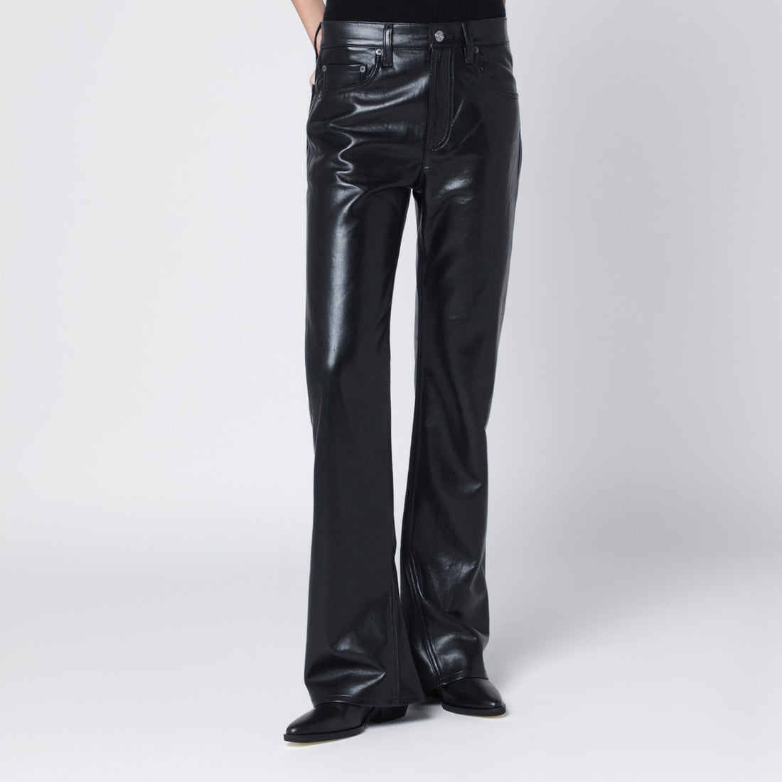 Agolde Black Faux Leather Straight-Leg Trousers Black