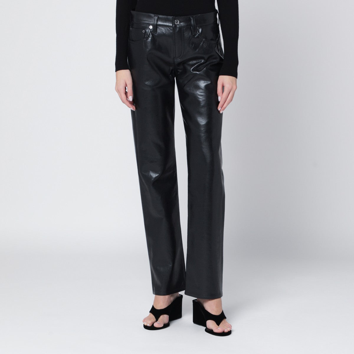 Agolde High-Waisted Straight Faux Leather Trousers Black black