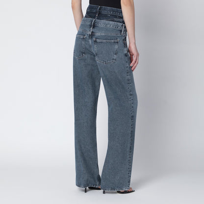 Agolde Elson Two-Tone Double Waistband Straight Jeans Blue