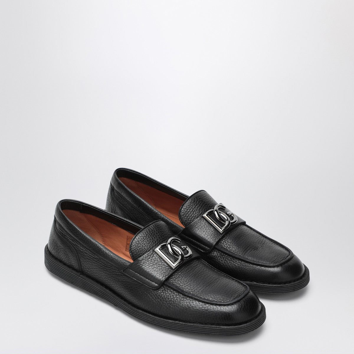 Dolce &amp; Gabbana Black Leather Loafers with DG Logo Black
