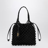 Moschino Basket Net Small Woven Leather Handbag Black Black