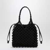 Moschino Basket Net Small Woven Leather Handbag Black Black