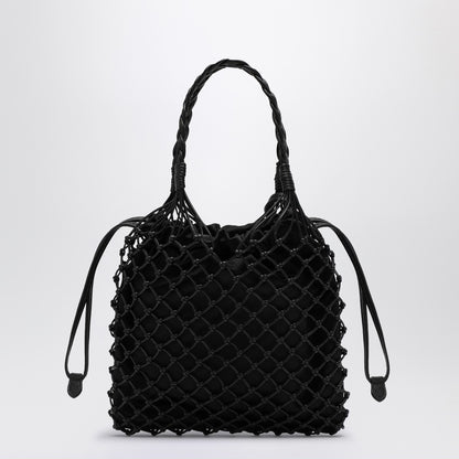 Moschino Basket Net Small Woven Leather Handbag Black Black