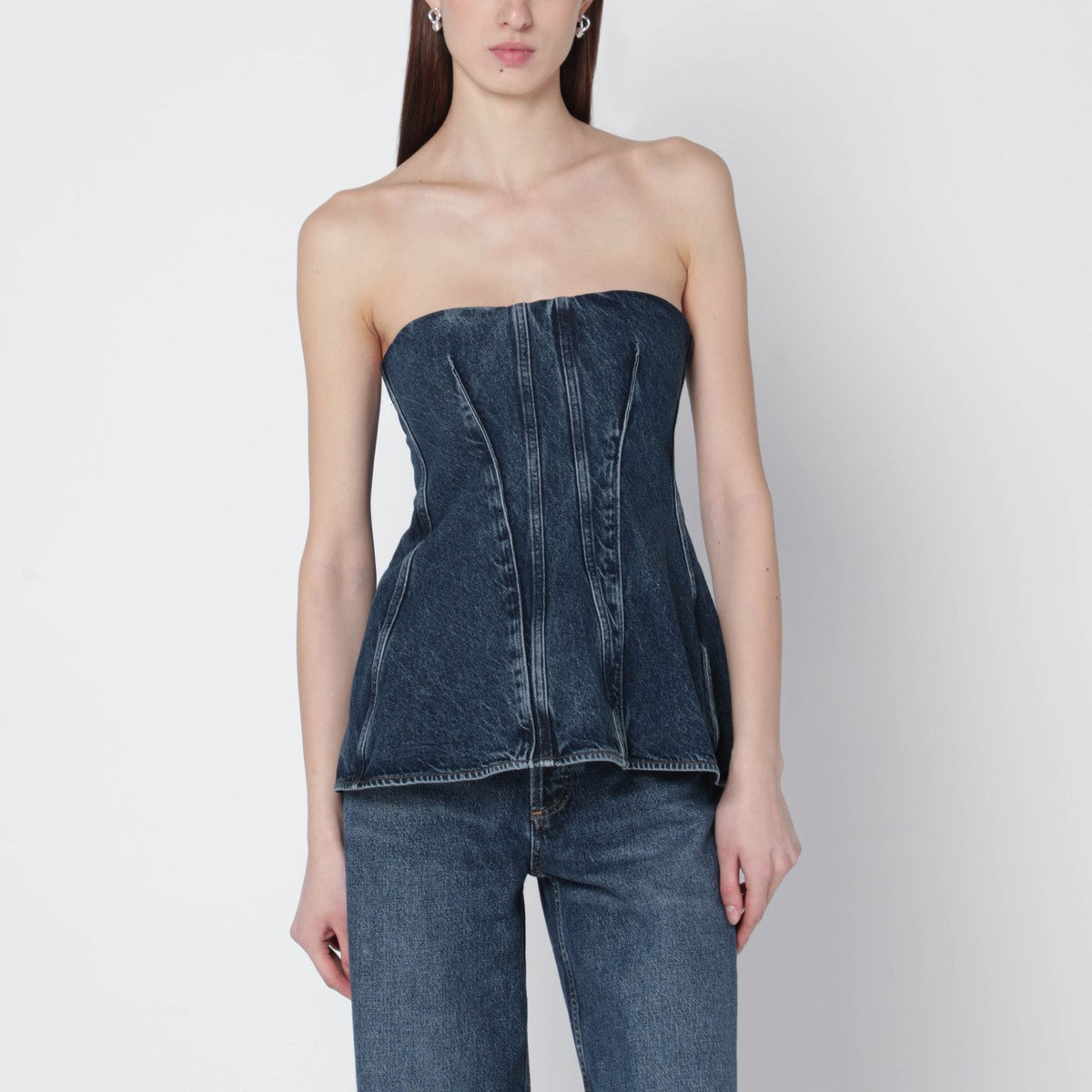 Agolde Denim Lara Corset Top Blue