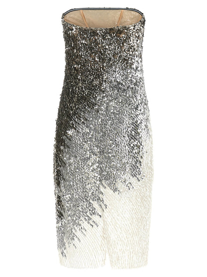 Elisabetta Franchi Metallic Tulle Dress Silver