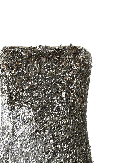 Elisabetta Franchi Metallic Tulle Dress Silver