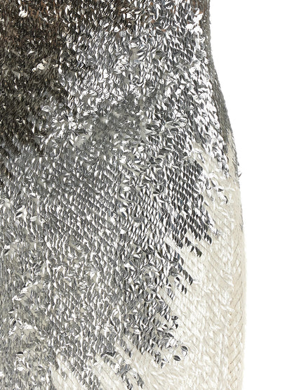 Elisabetta Franchi Metallic Tulle Dress Silver