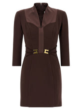 Elisabetta Franchi Logo Dress With Elastic Bands Brown