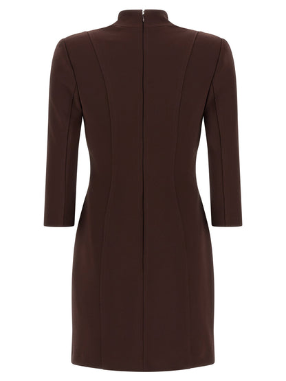 Elisabetta Franchi Logo Dress With Elastic Bands Brown
