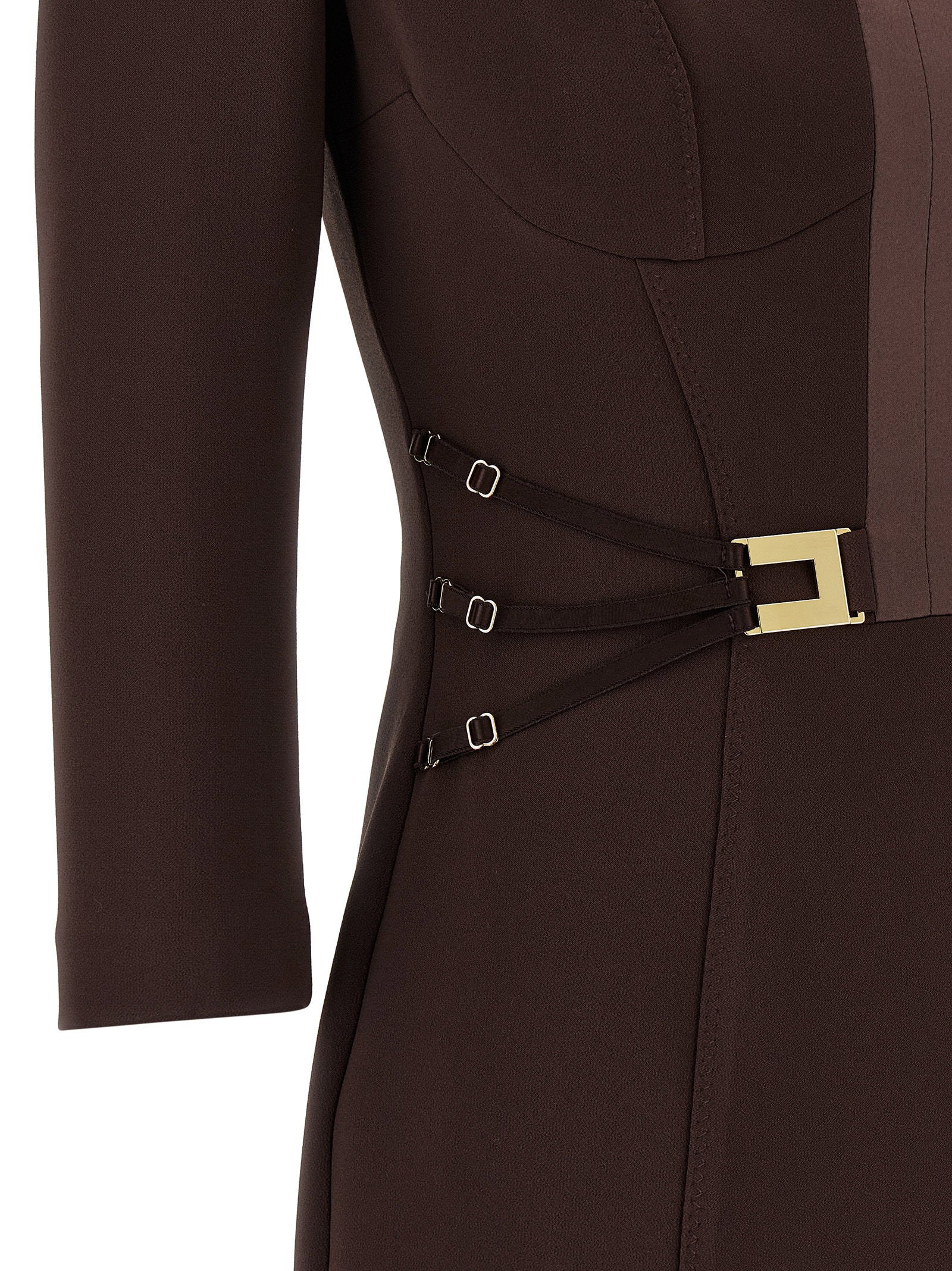 Elisabetta Franchi Logo Dress With Elastic Bands Brown