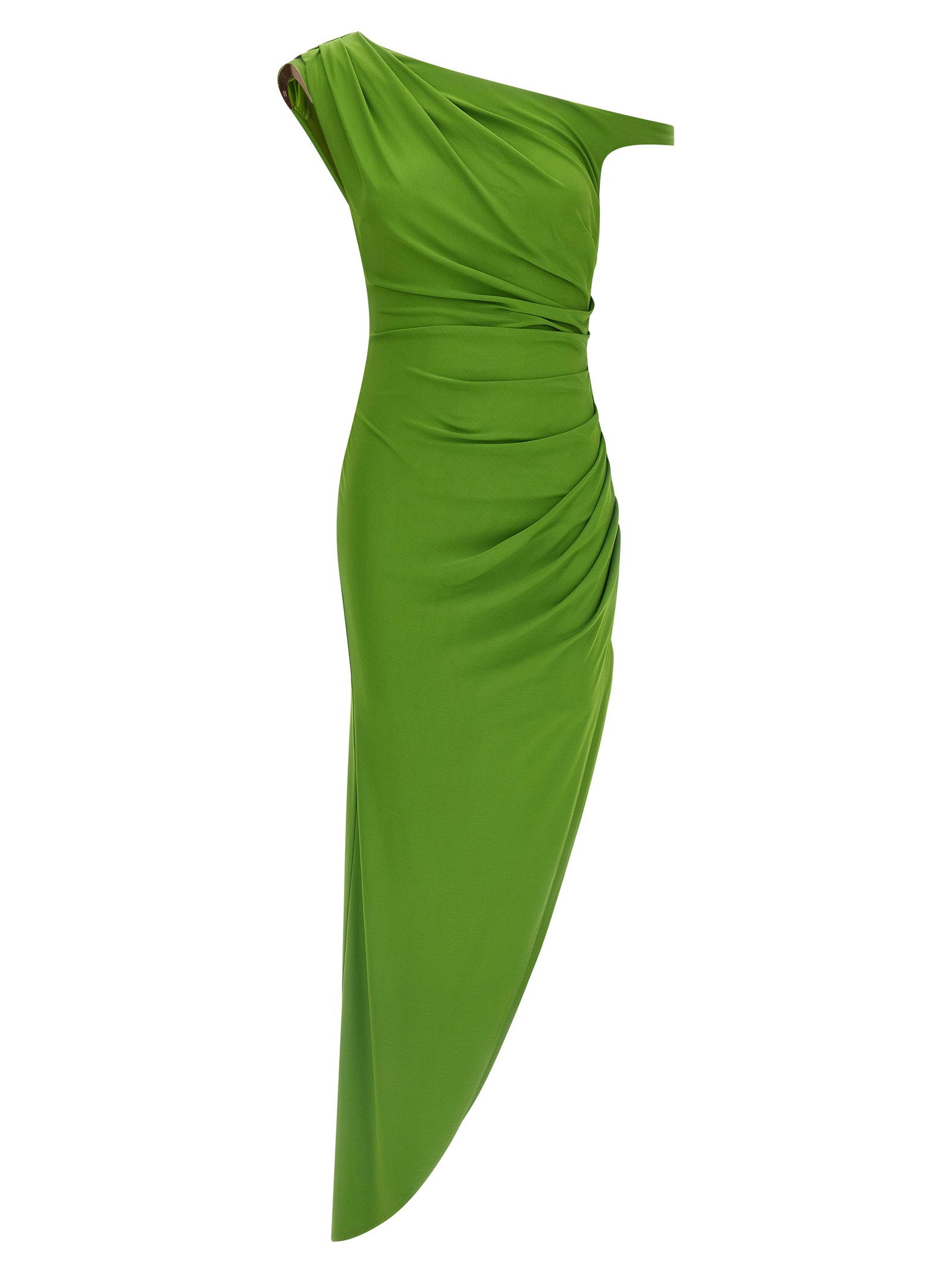 Elisabetta Franchi Jewel Shoulder Dress Green