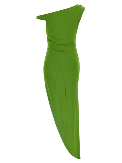 Elisabetta Franchi Jewel Shoulder Dress Green